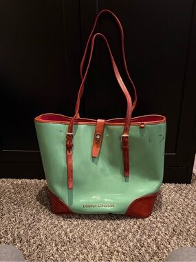 Dooney & Bourke Large Mint Green Claremont Leather Tote Bag.